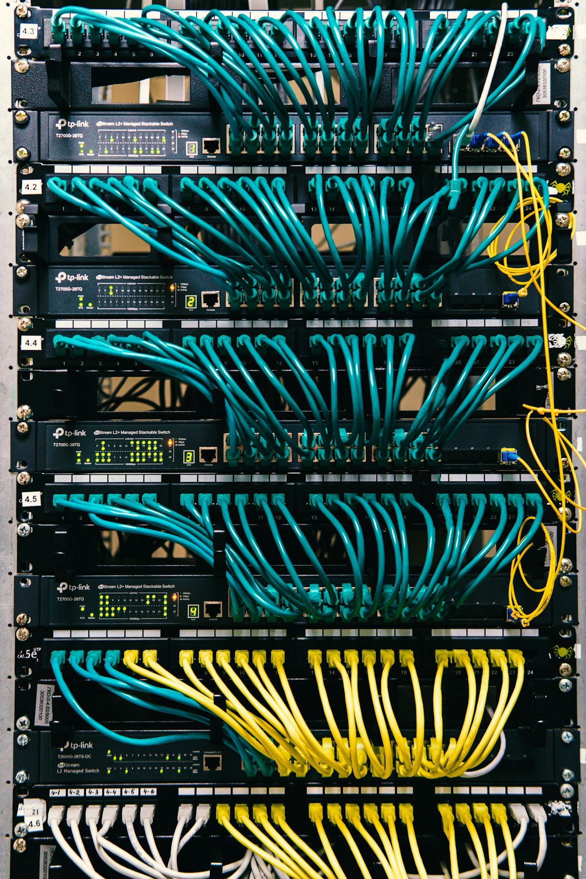 Network switches connected with Ethernet cables